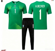 Brazylia Alisson Becker #1 Bramkarskie Koszulka Wyjazdowa dzieci MŚ 2026 Krótki Rękaw (+ krótkie spodenki)